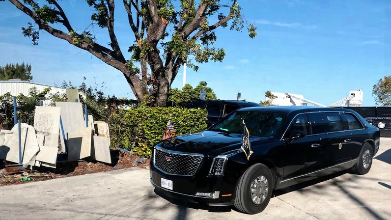 U.S. President Trump's motorcade in an industrial park while he purchases marble and onyx in Lake Worth, Florida