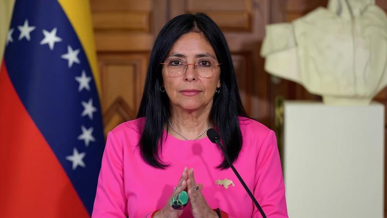 Venezuela's Vice President and Oil Minister Delcy Rodriguez addresses the media in Caracas