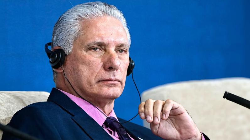Cuban President Miguel Diaz-Canel attends a plenary session of the Eurasian Economic Forum in Minsk