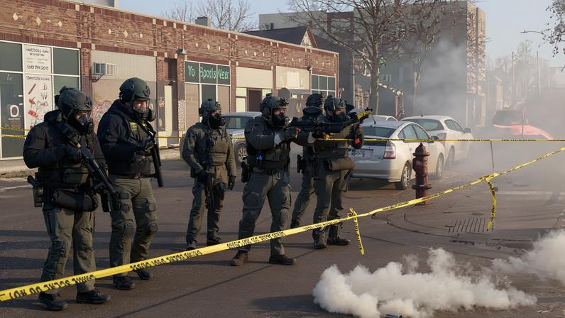 Federal agents fire munitions toward demonstrators near the site where a man identified as Alex Pretti was fatally shot by federal agents trying to detain him, in Minneapolis, Minnesota, U.S., January 24, 2026.REUTERS/Tim Evans/File Photo