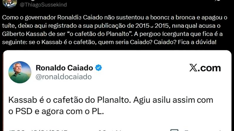 Internautas resgataram posts de Caiado cotra Kassab — Foto: Reprodução