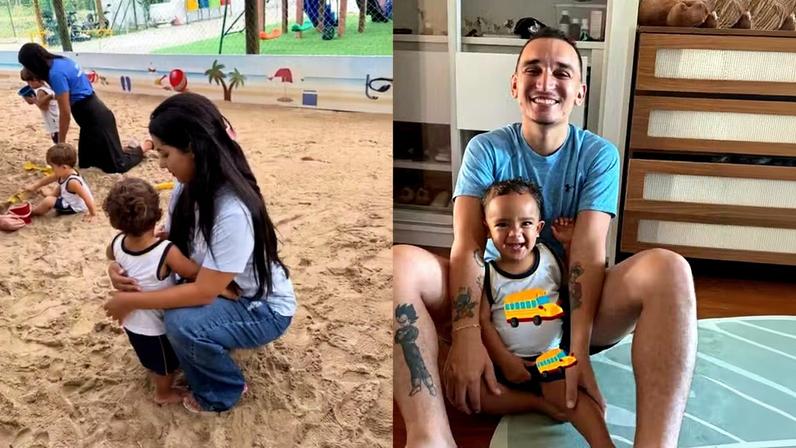 Ary Mirelle e João Gomes se emocionam ao levar o filho, Jorge, ao 1º dia de aula — Foto: Reprodução/Instagram