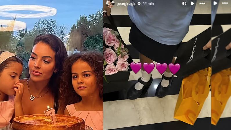 Georgina Rodríguez se emociona ao ganhar vários presentes das filhas — Foto: Reprodução/Instagram