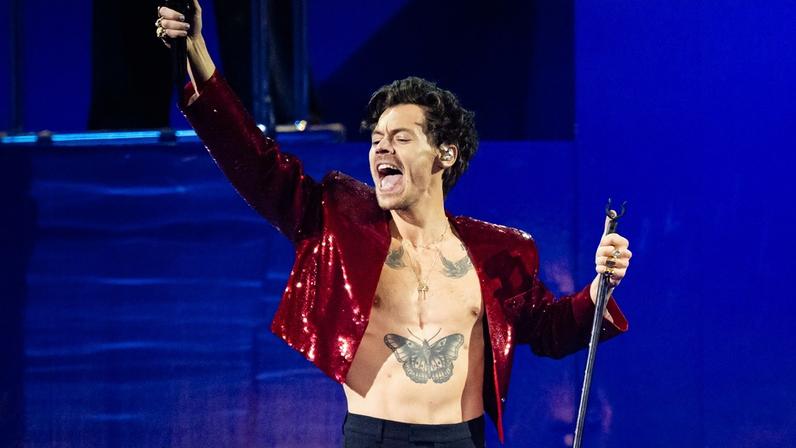 Harry Styles performs at The BRIT Awards 2023.