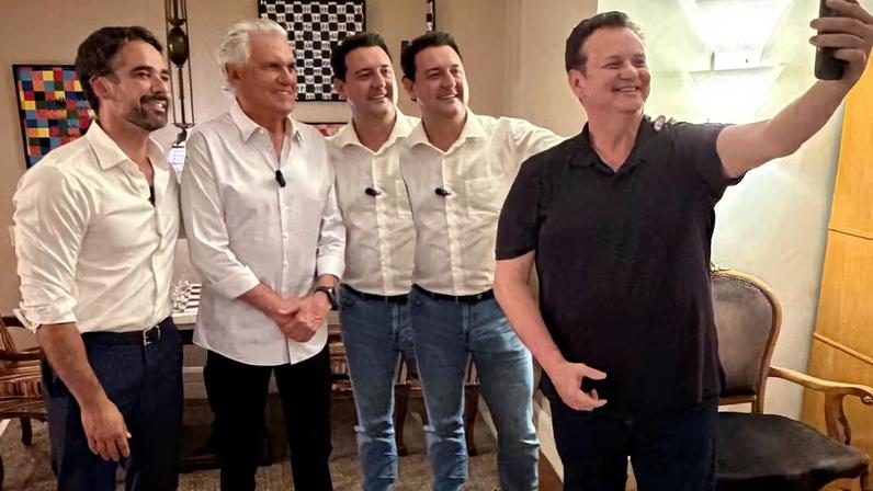 Kassab postou foto com Eduardo Leite, Ronaldo Caiado e Ratinho Jr, o trio de presidenciáveis do PSD — Foto: Reprodução/X