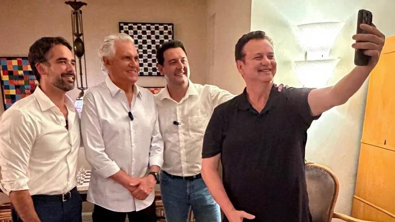 Os governadores Eduardo Leite (RS), Ronaldo Caiado (GO), Ratinho Jr. (PR), e o presidente do PSD, Gilberto Kassab. Foto: Reprodução redes sociais