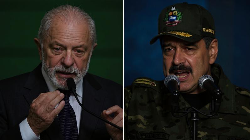 O presidente Lula e o presidente venezuelano Nicolás Maduro. Fotos: Federico Parra e Evaristo Sá/AFP