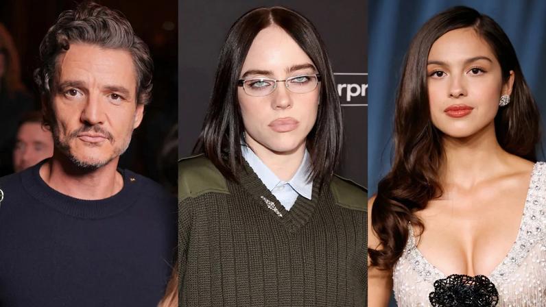 Pedro Pascal, Billie Eilish, Olivia Rodrigo split image