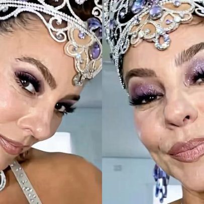 Paolla Oliveira surge fantasiada de rainha após aparição surpresa na Grande Rio