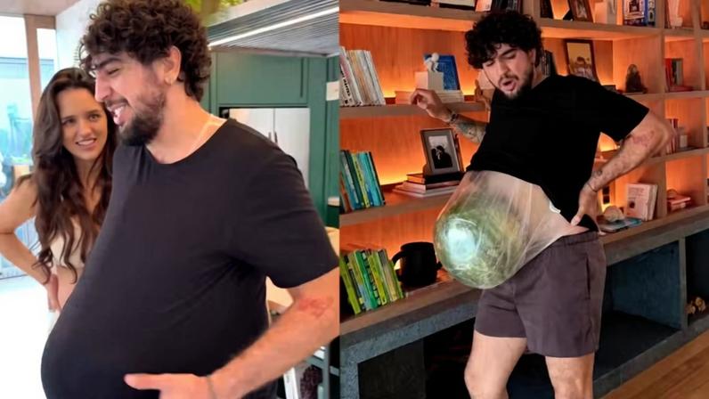 Nattan se diverte ao 'simular' gravidez com melancia na barriga — Foto: Reprodução/ Instagram
