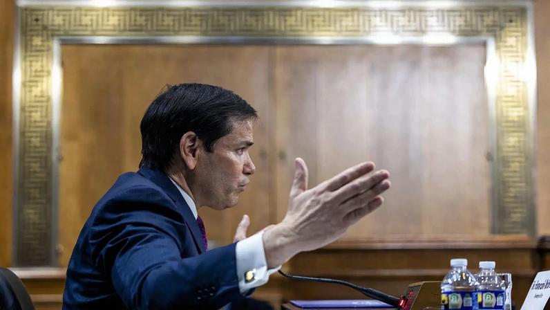 O secretário de Estado americano, Marco Rubio, em audiência no Senado sobre as ações do governo Donald Trump em relação à Venezuela (Foto: SHAWN THEW/EFE/EPA)