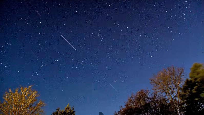 Satélites da Starlink são vistos no céu de South Funen, na Dinamarca, em abril de 2020 — Foto: Ritzau Scanpix/Mads Claus Rasmussen via Reuters