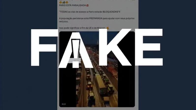 É #FAKE que vídeo mostre protesto de agricultores em via de Paris contra acordo UE-Mercosul; cenas foram criadas com IA — Foto: Reprodução