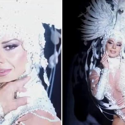 Viviane Araujo brilha em fantasia no ensaio técnico do Salgueiro na Sapucaí