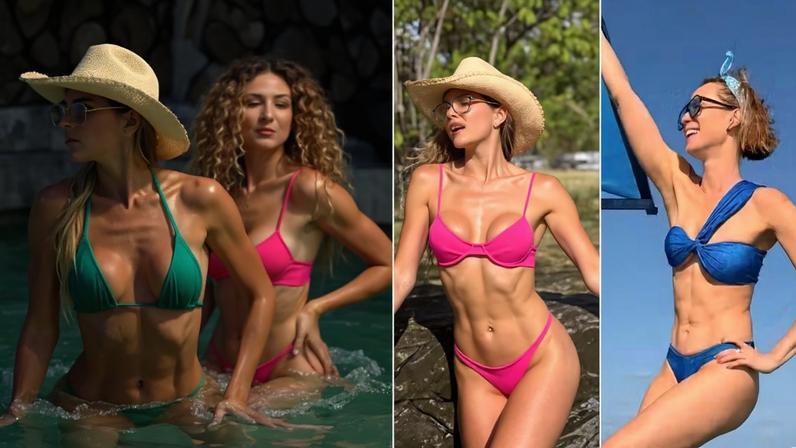 Deborah Secco em piscina; Gabriela Loran em cachoira; Mariana Ximenes em praia — Foto: Reprodução/Instagram