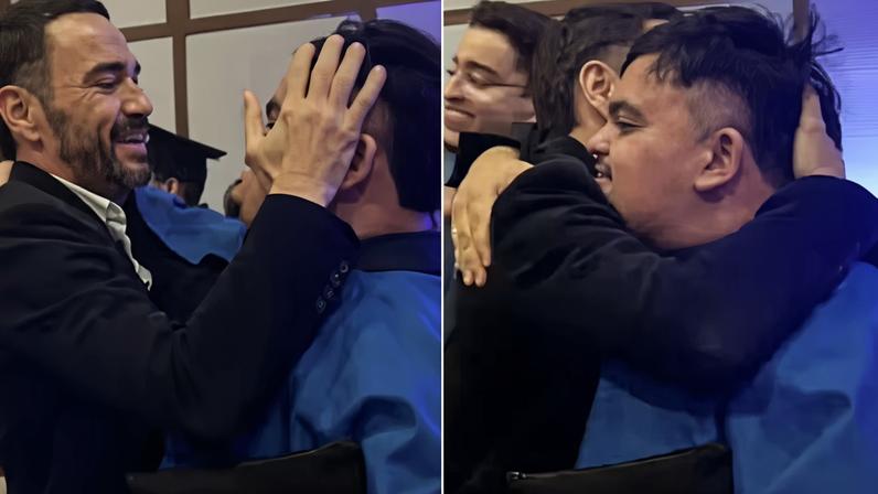 Caio Blat na formatura universitária do filho mais velho, Antonio