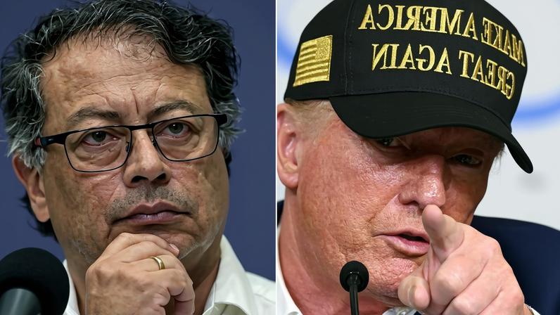 O presidente colombiano Gustavo Petro e o presidente dos EUA, Donald Trump. Foto: Joaquín Sarmiento e Mandel Ngan/AFP