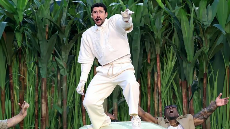 Bad Bunny performed at Sunday night's Super Bowl 2026 wearing a custom jersey that bore the number 64.