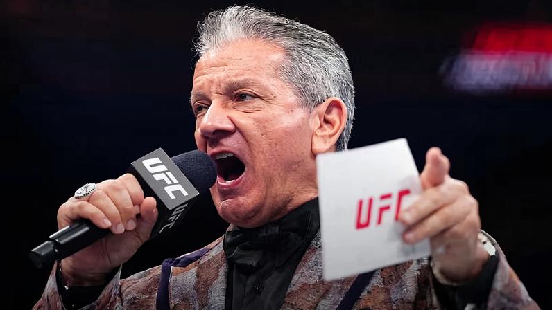 Bruce Buffer introduces a fight during the UFC Fight Night event at Climate Pledge Arena