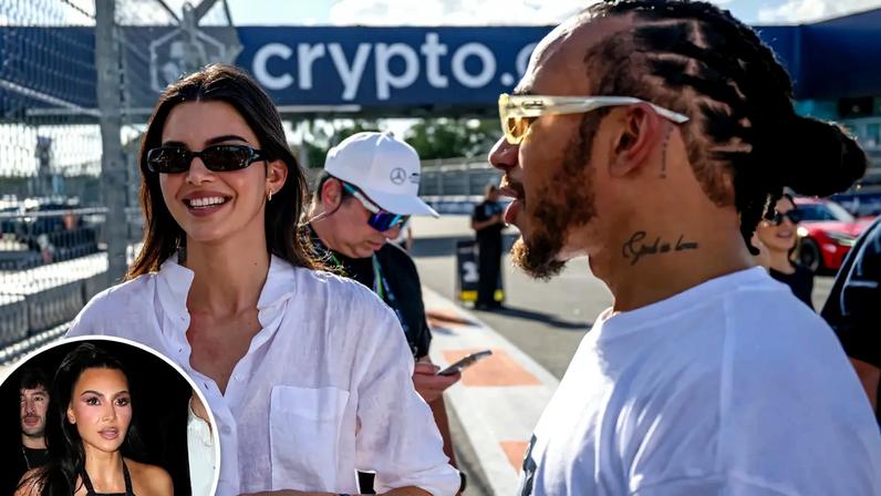 Kendall Jenner and Lewis Hamilton at the Miami International Autodrome.