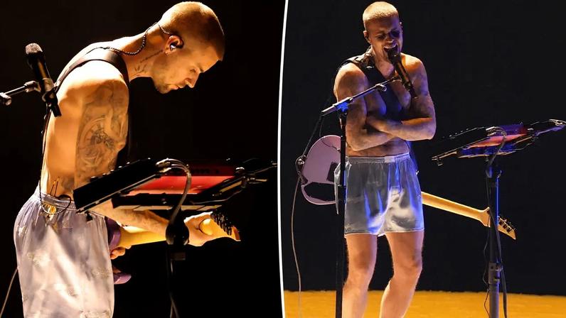 Justin Bieber performed in socks and boxers at the Grammys in Los Angeles.
