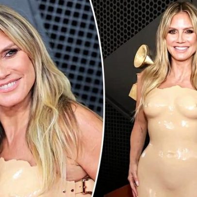 Maquiagem de Heidi Klum nos Grammys reflete curvas do vestido de couro