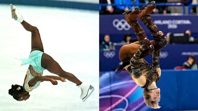 Fotografia da Surya Bonaly ao lado uma foto do Ilia Malinin.