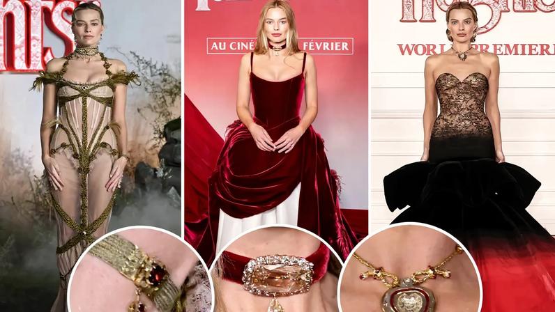 Margot Robbie covered herself in faux hair as a tribute to the Victorian mourning tradition at the London premiere.