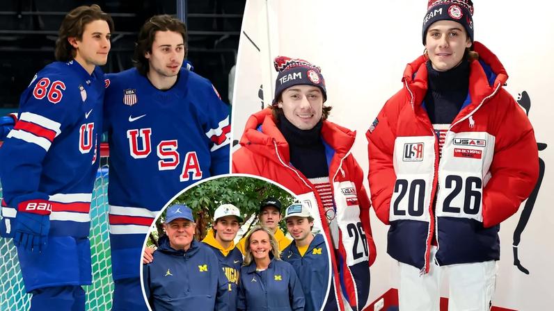Jack and Quinn (seen above at the 2026 Milan-Cortina Olympics) are the sons of Jim and Ellen Hughes, who are both hockey coaches themselves.