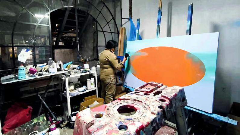 The artist Cecilia Barreto working at her studio in the Santa María la Ribera neighbourhood of Mexico City