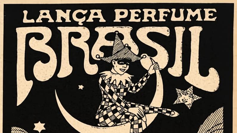 Imagem de uma propaganda antiga de lança perfume no Brasil.