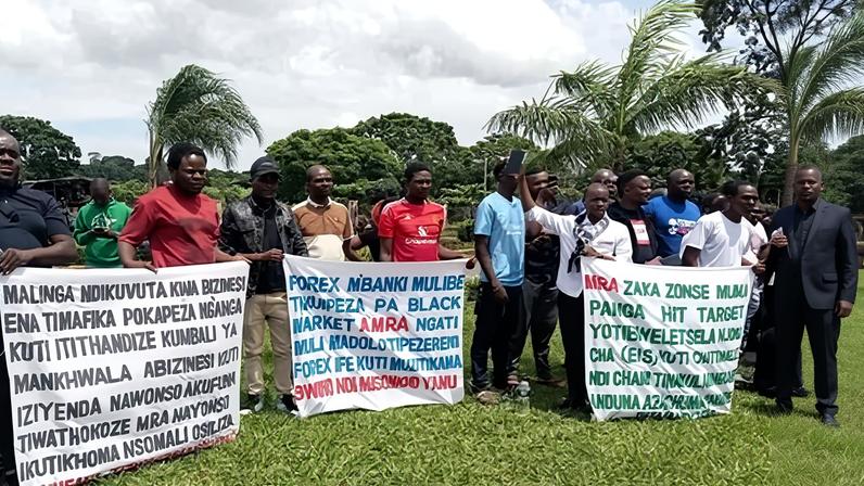 Shop owners and small businesses at a protest in Blantyre against the new Electronic Tax Invoicing System (EIS).