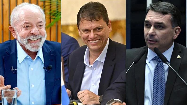 Lula, Tarcísio e Flávio Bolsonaro. Fotos: Ricardo Stuckert / PR; Bruno de Lima / Governo de São Paulo; e Carlos Moura/Agência Senado