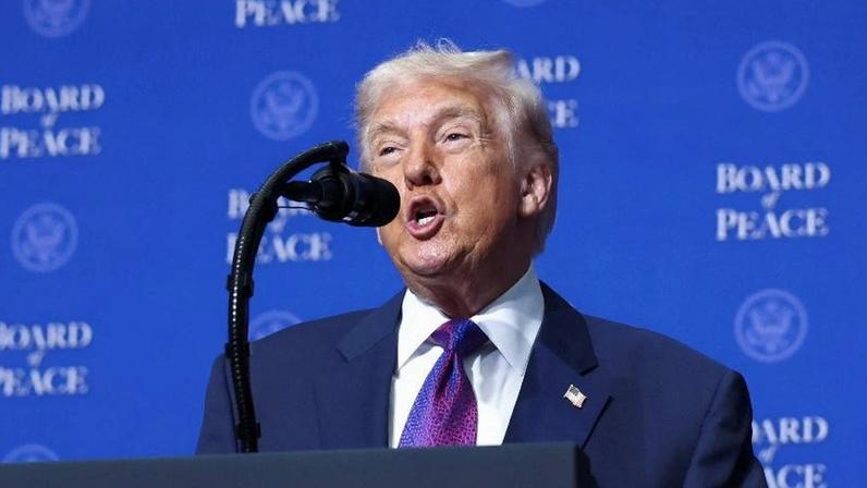 19.fev.2026 - O presidente dos Estados Unidos, Donald Trump, discursa na reunião inaugural do Conselho da Paz