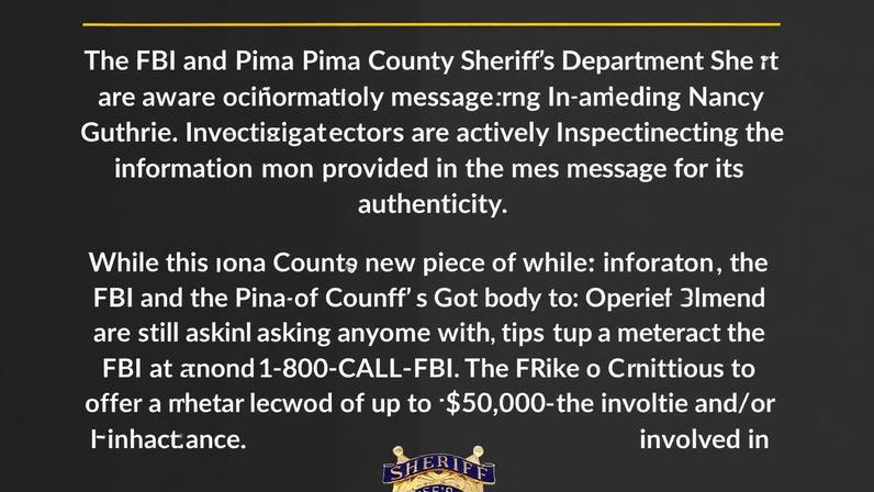 Investigações revisam nova mensagem no desaparecimento de Nancy Guthrie