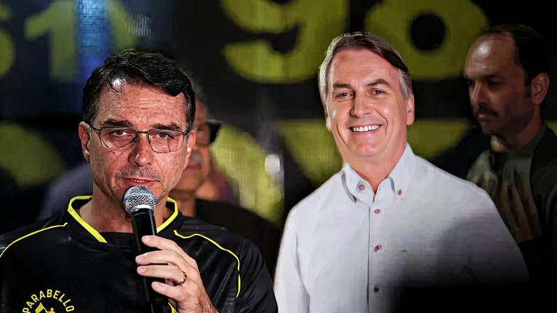 O filho do ex-presidente do Brasil, Jair Bolsonaro, o senador Flavio Bolsonaro, participa de uma vigília após Bolsonaro ser levado à custódia da polícia federal, encerrando meses de prisão domiciliar, em Brasília, Brasil, 22 de novembro de 2025. — Foto: REUTERS/Mateus Bonomi