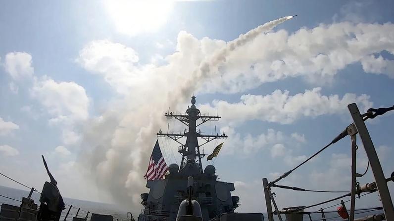 A missile being launched from from a U.S. Navy ship in support of Operation Epic Fury on February 28th 2026