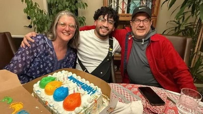 Joswar Torres, center, flanked by Ann and Ben Stuckart after his release from ICE detainment.