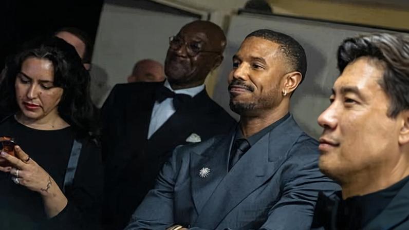 Delroy Lindo and Michael B Jordan backstage at the Baftas.
