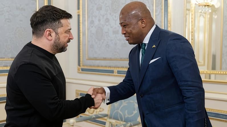 Volodymyr Zelenskyy welcomes Ghana's foreign minister, Samuel Okudzeto Ablakwa, for a meeting in Kyiv amid Russia's attack on Ukraine.