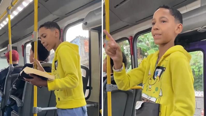 Menino que prega em ônibus impressiona passageiros com passagem bíblica