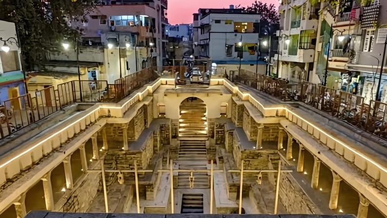 Hyderabad’s newly restored Bansilalpet stepwell. The 17th-century construction had become a dumping ground for rubbish but is once again a source of clean drinking water. Photograph: Venkat Chinthapalli/Shutterstock