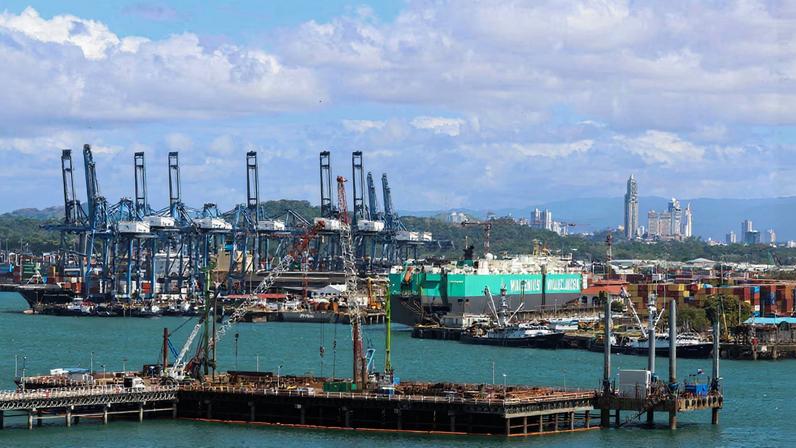 A container ship is docked at Panama Ports Company (PPC) after Panama’s Supreme Court annulled key port contracts held by the Hong Kong‑based CK Hutchison–owned firm, leaving the future of some Panama Canal operations uncertain, in Panama City, Panama, January 30, 2026.
