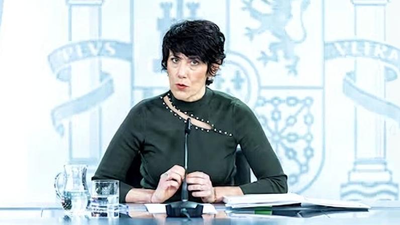 La ministra de Inclusión, Seguridad Social y Migraciones y portavoz del Gobierno, Elma Saiz, durante la rueda de prensa posterior al Consejo de Ministros, el martes.
