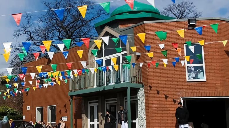 Manchester Central Mosque. Officers arrested a man in his 40s on suspicion of carrying an offensive weapon and possession of class B drugs.
