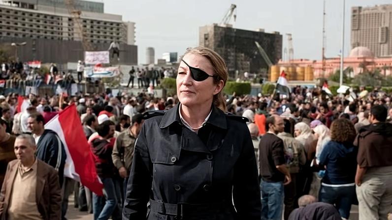 Marie Colvin in Tahrir Square, Cairo, Egypt, in February 2011.