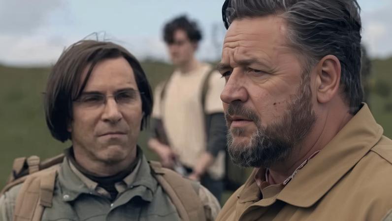 No sign of Spidey … Alessandro Nivola and Russell Crowe in Kraven the Hunter.