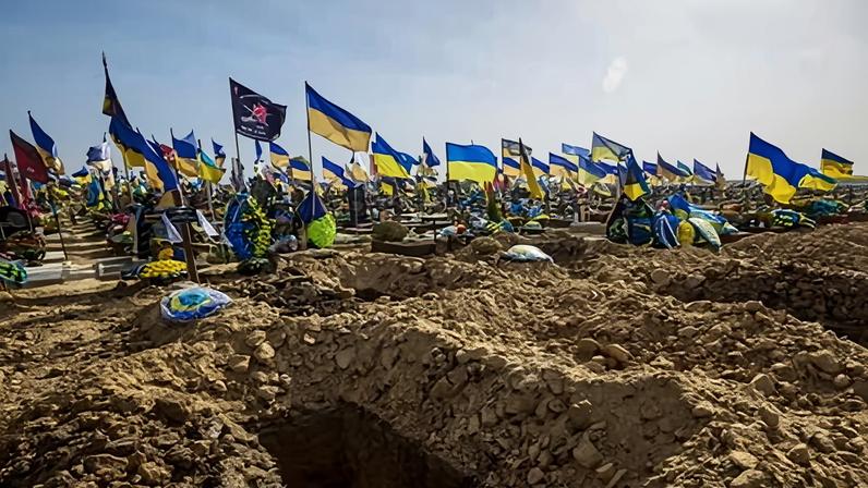 Graves for Ukrainians killed in action on the frontline in 2024.