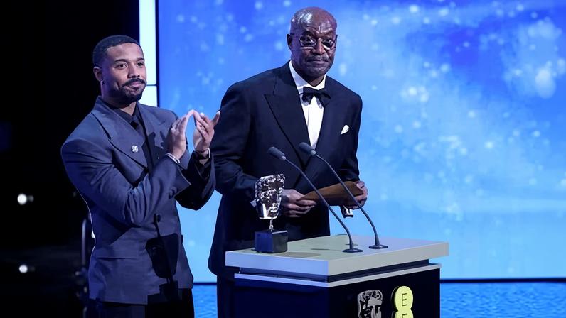 Michael B Jordan and Delroy Lindo present the special visual effects award during the Bafta film awards in London on Sunday.
