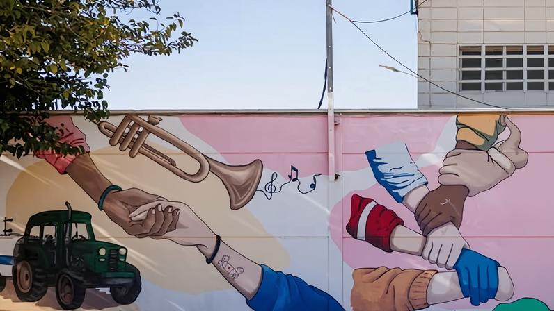 A mural in the town of Albacete, Spain, where the mayor and municipal groups are among those calling for migrants’ position to be legalised.
